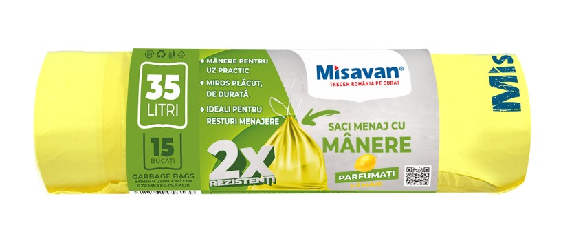 Saci menajeri colectare selectiva Misavan 35l, parfumati, 15 buc, galbeni