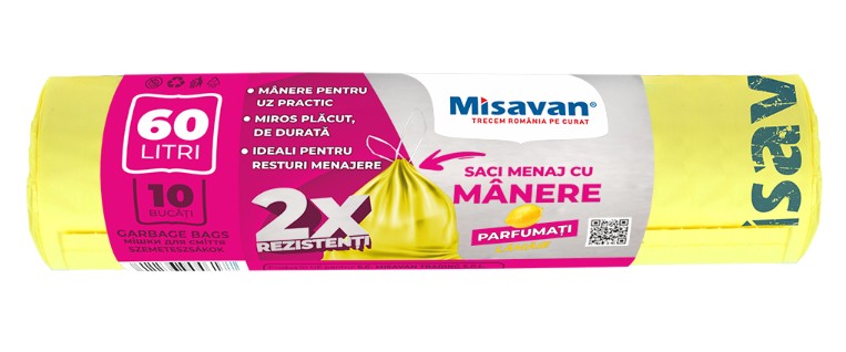 Saci menajeri colectare selectiva Misavan 60l, parfumati, 10 buc, galbeni