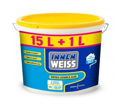 Vopsea lavabila interior, Innenweiss, alba, 15L+1L gratis