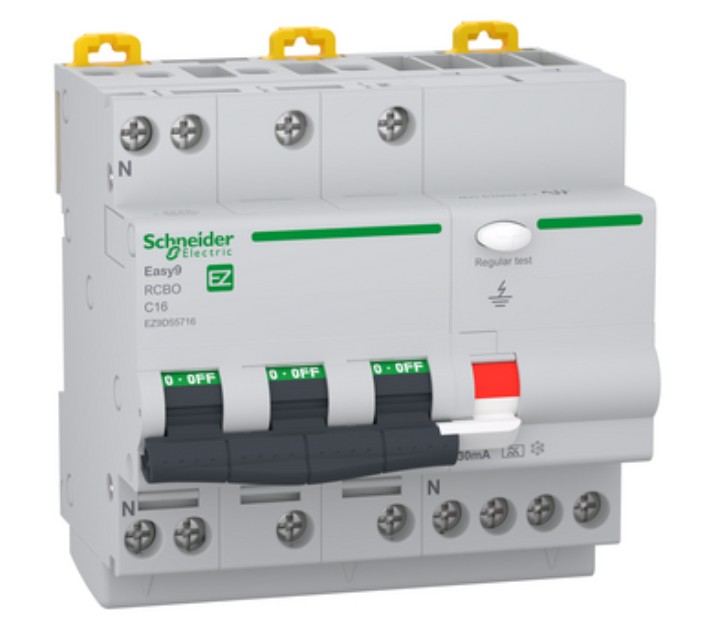 Siguranta SCHNEIDER DIF RCBO EASY9 Pro 3P+N 30mA 16A 6kA tip A curba C
