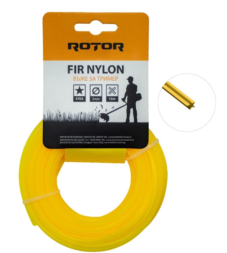 Fir nylon Rotor, profil stea, 3 mm x 15 m
