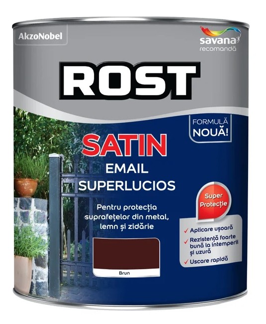 Vopsea alchidica pentru lemn / metal, Rost Satin, interior / exterior, brun, 0.60 l